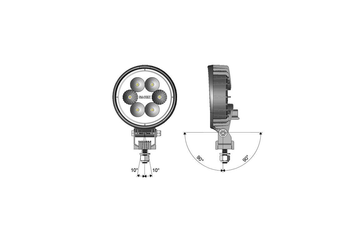 Phare de travail LED CARBONLUX rond diam 120mm - connexion DT 